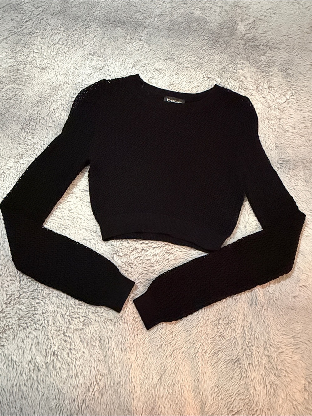 bebe Black Cropped Long-Sleeve Knit Top